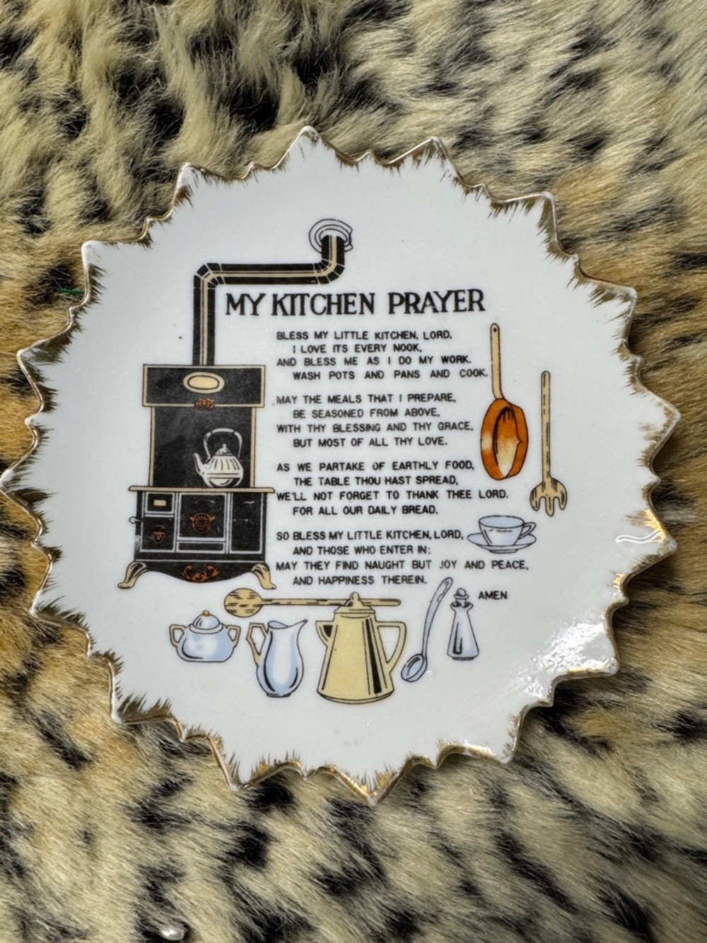 My Kitchen Prayer Decorative Ceramic Wall Plaque - White with Gold Trim
